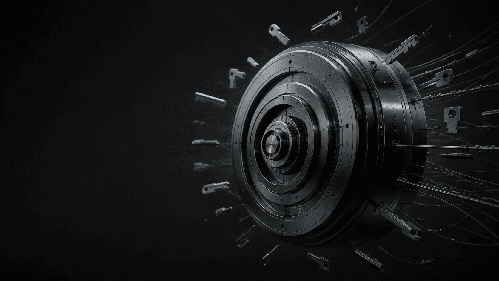 Precision-machined vault core representing cryptographic access control